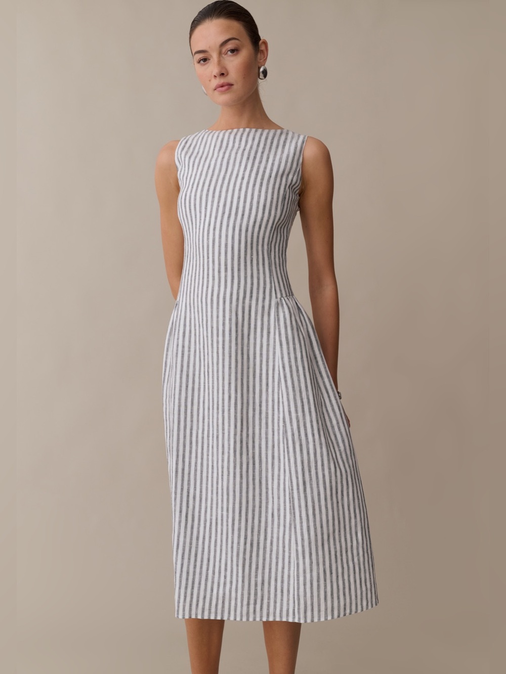 NWT Few Moda Avalon Linen Dress size Medium M Antibes stripe o.p.t midi